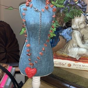 Rust red carved heart necklace